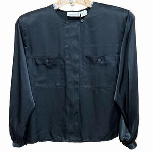 Women’s Vintage Liz Claiborne Silky Classic Black Blouse Petite Size 12